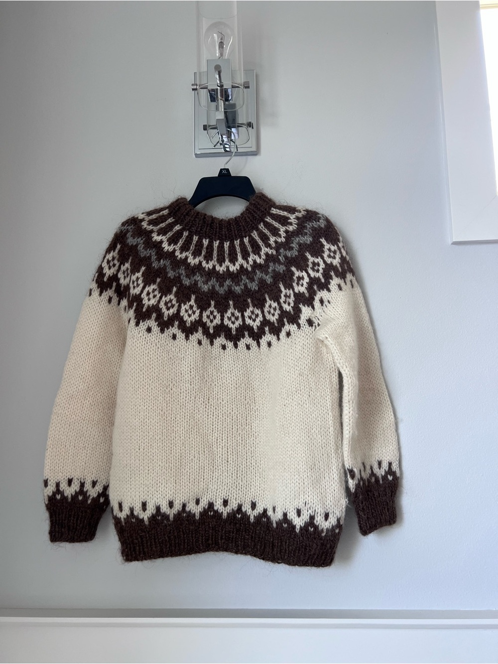 Cozy Cream and Brown Nordic Knit Sweater